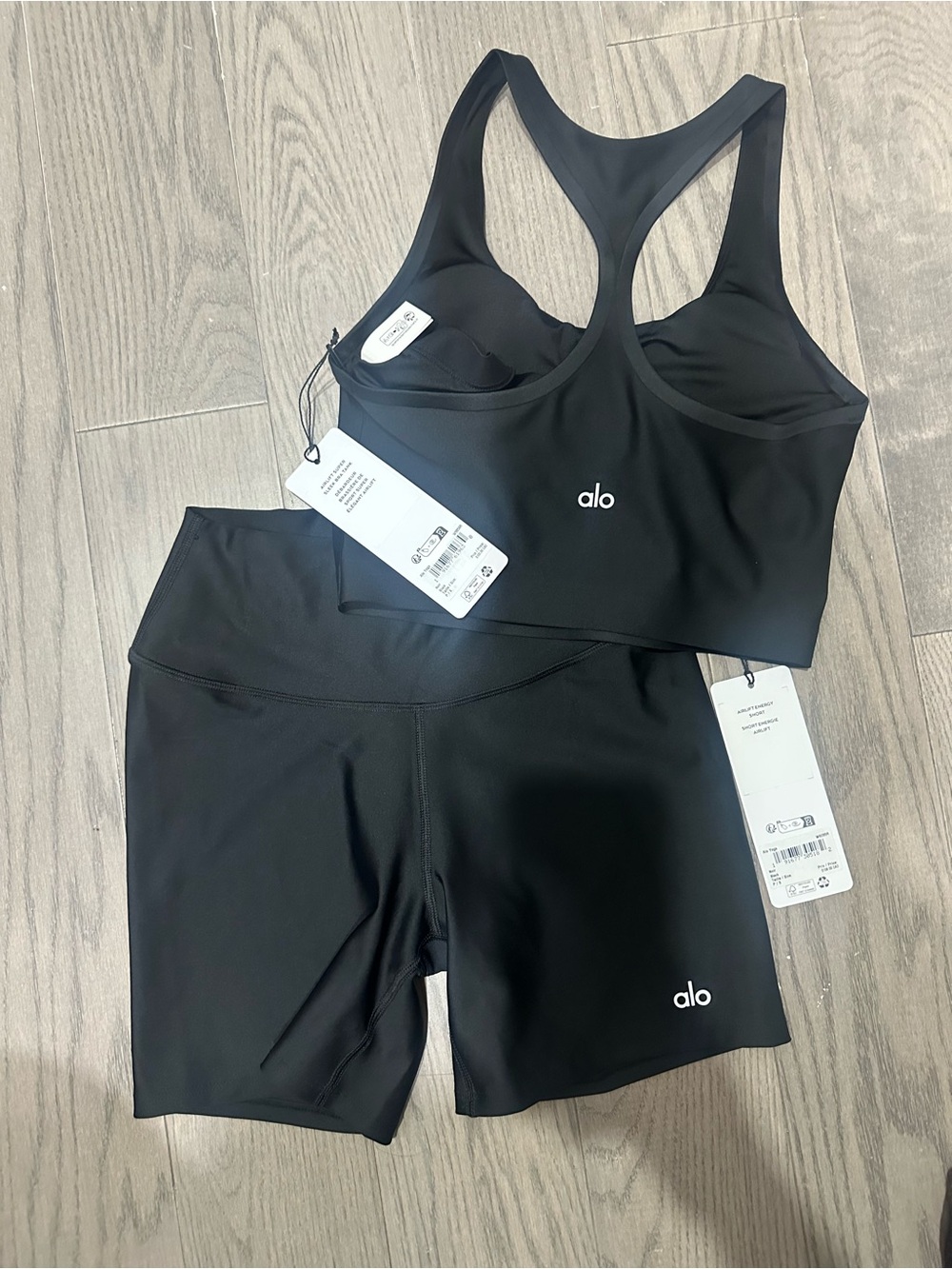 ALO Yoga Black Racerback Sports Bra & High-Waist Bike Shorts Set